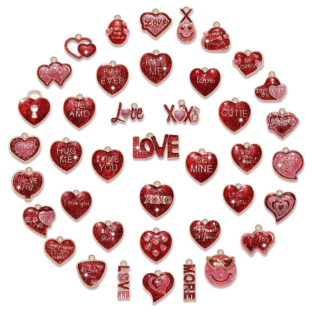 6275 25/40PCS Valentine's Day Charms for Jewelry Making, Metal, Rhinestone
